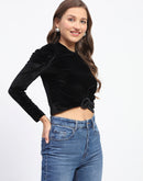 Madame Wrap Detailed Puff Sleeve Black Top