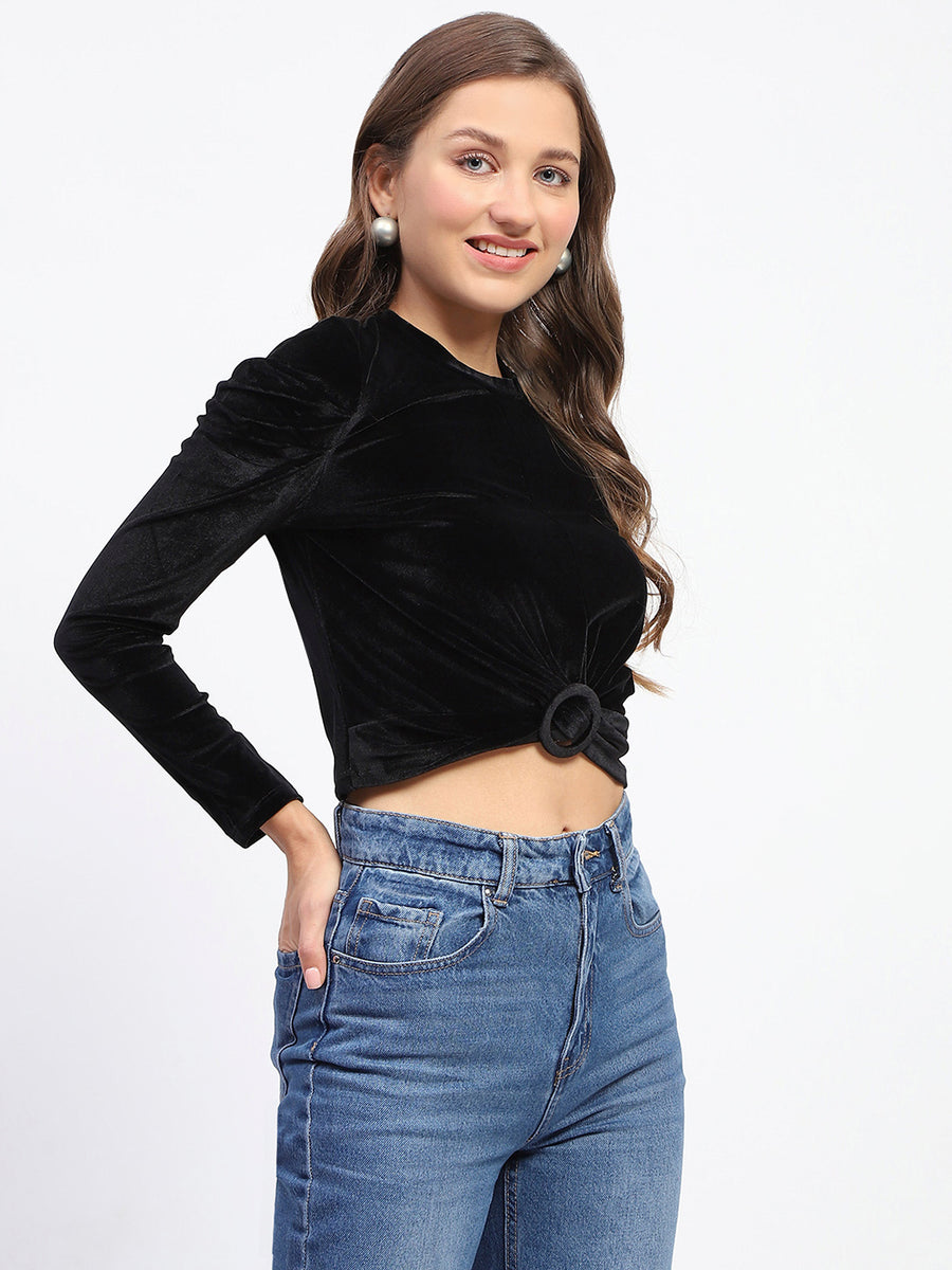 Madame Wrap Detailed Puff Sleeve Black Top