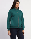 Madame Teal Grab Full-Zip Cotton High Collar Sweatshirt