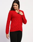 Madame Button Down Cable Knit Red Cardigan