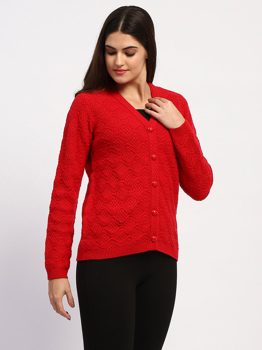 Madame Button Down Cable Knit Red Cardigan