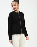 Madame Black Ribbed Zip-Up Sweater