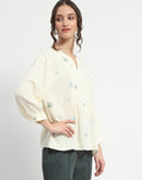 Madame Embroidered Boho Cotton Beige Top