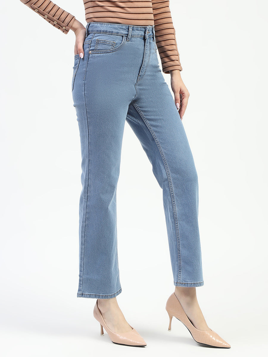 Madame Light Blue Straight Fit Cotton Jeans