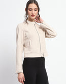 Madame Flap Collared Beige Suede Jacket