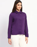 Madame Solid Purple Cuff Sleeve Shirt