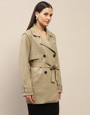 Madame Double Breasted Buckle Belt Detailed Solid Pista Green Trench Shrug