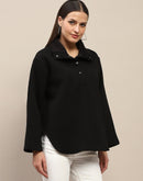 Madame Fleece Fur Attached Buttoned Black Zipper Sweatshirt