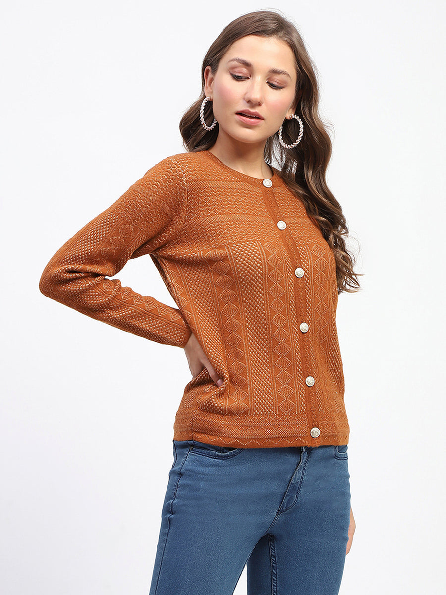 Madame Self-Designed Crew Neck Button Down Tan Cardigan