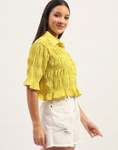 Madame Pleated Detailing Solid Lime Shirt