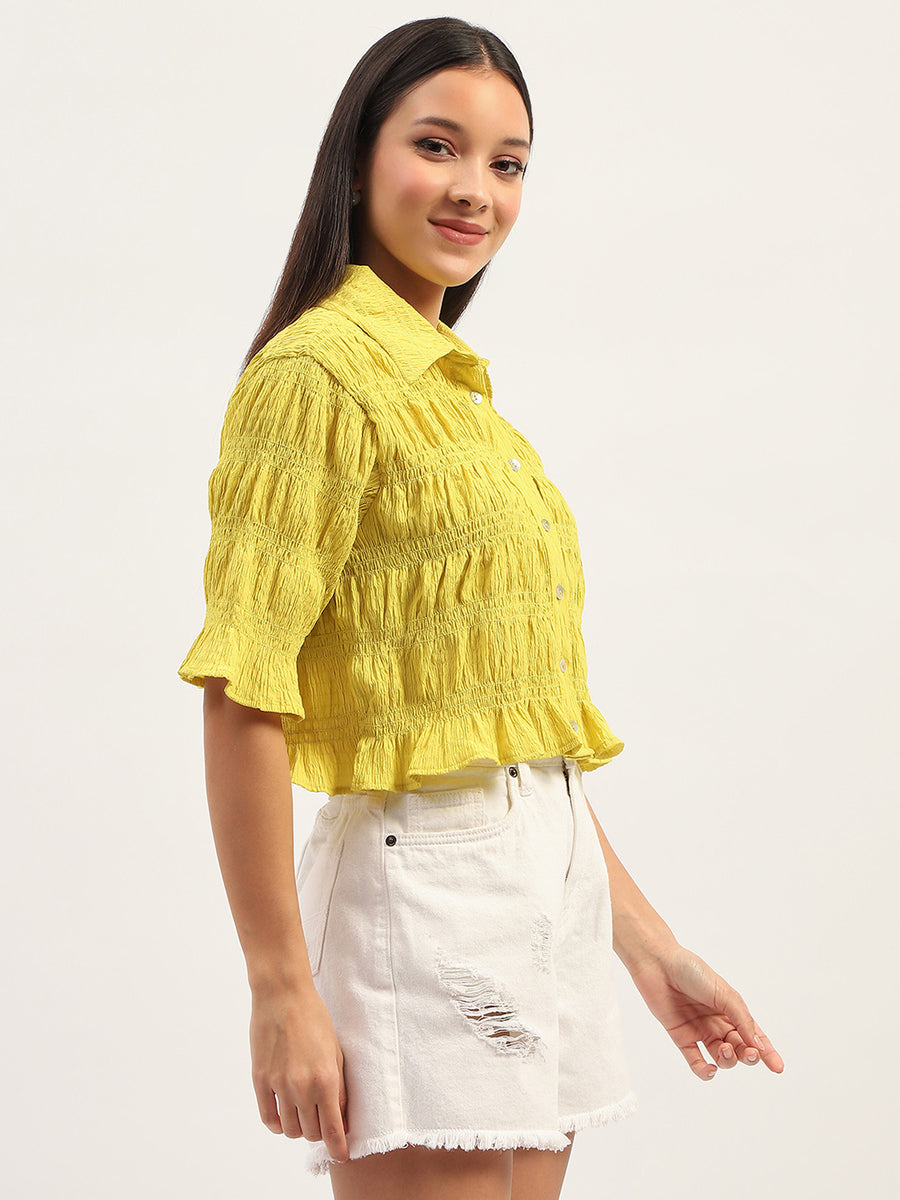 Madame Pleated Detailing Solid Lime Shirt