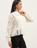 Madame Lace Detailing Solid White Top