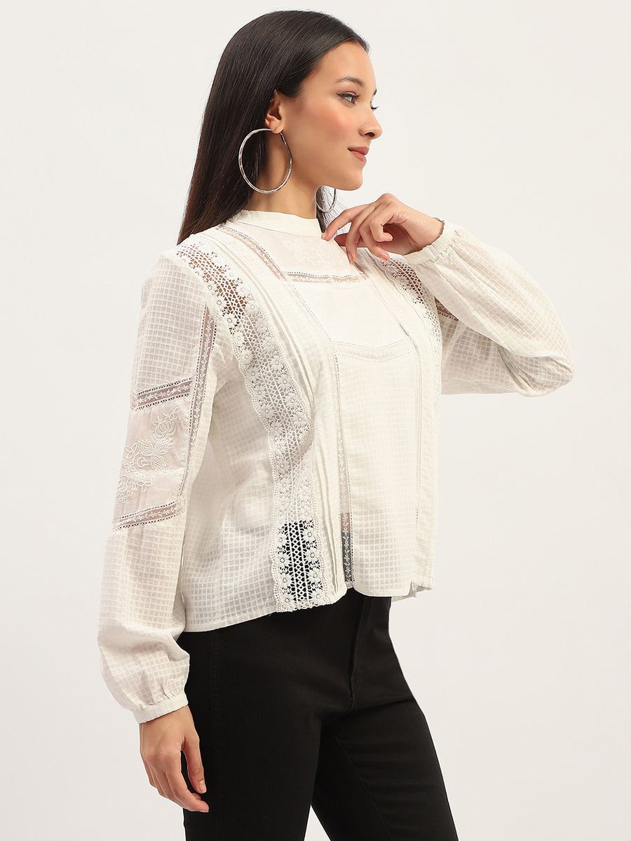 Madame Lace Detailing Solid White Top