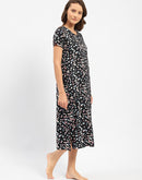 mSECRET Floral Print Round Neck Black Night Dress