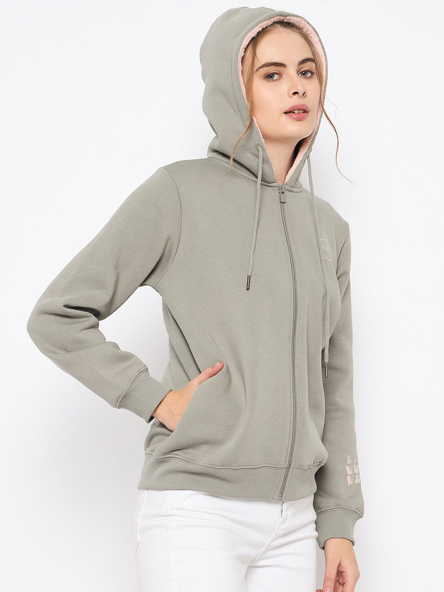 Madame Placement Print Grey Hooded Sweatshirt