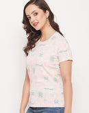 Madame Peach Round Neck Printed Cotton Top