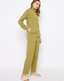 mSECRET Self Designed Zip Top and Bottoms Green Night Suit