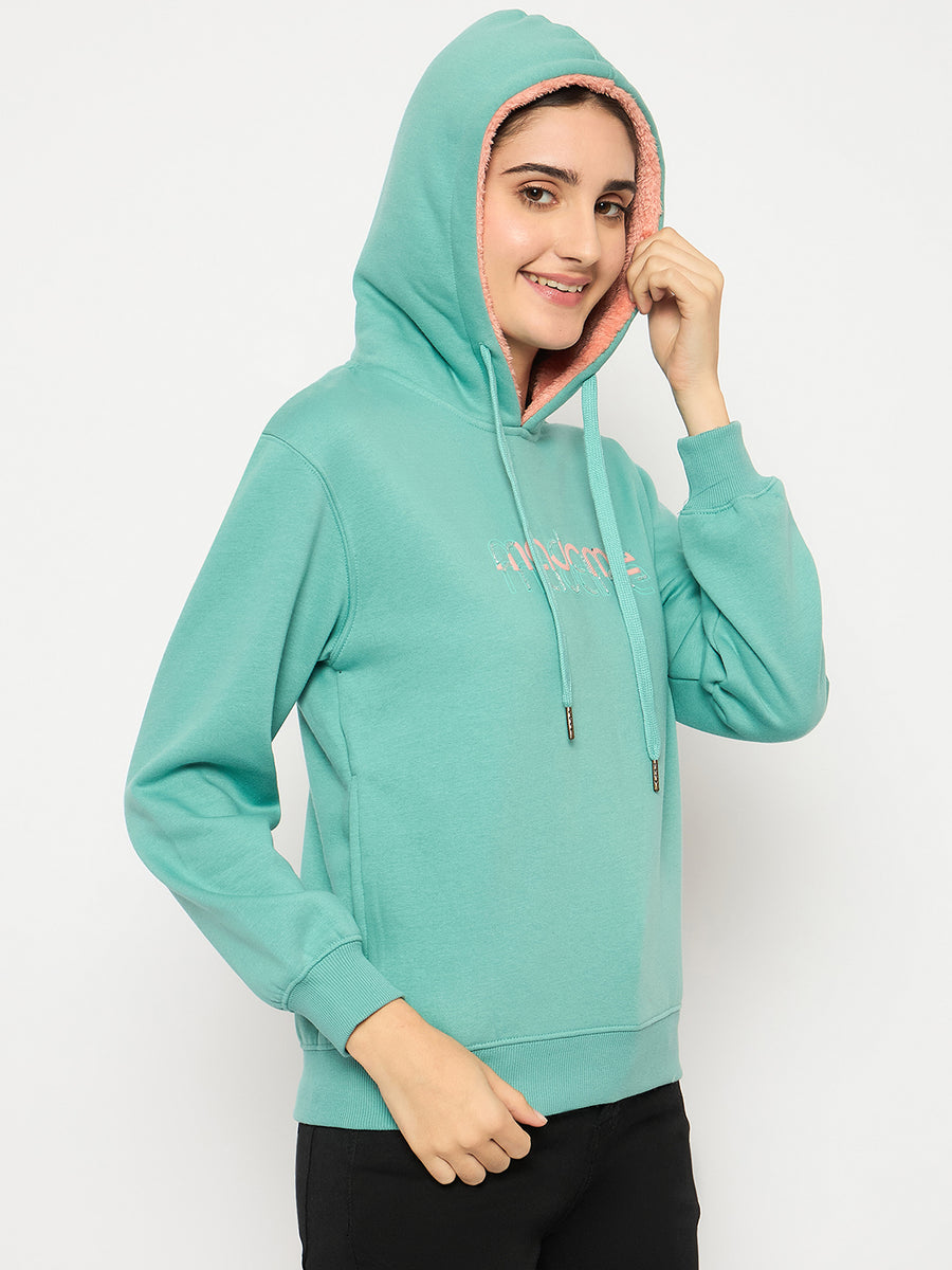 Madame Branding Print And Handwork Seafoam Hooded Sweatshirt