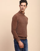 Camla Barcelona Brown Mock Neck Full Sleeve Sweater