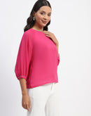 Madame Embellished Puffed Sleeve Hot Pink Top