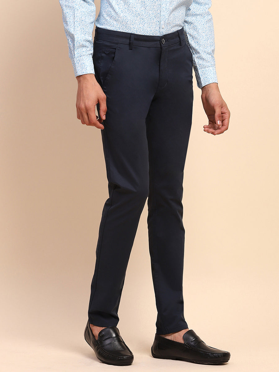 Camla Barcelona Solid Cotton Slash Pocket Navy Trouser