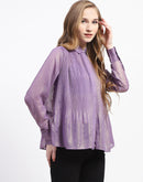 Madame Shimmer Pleated Hem Sheer Lilac Shirt