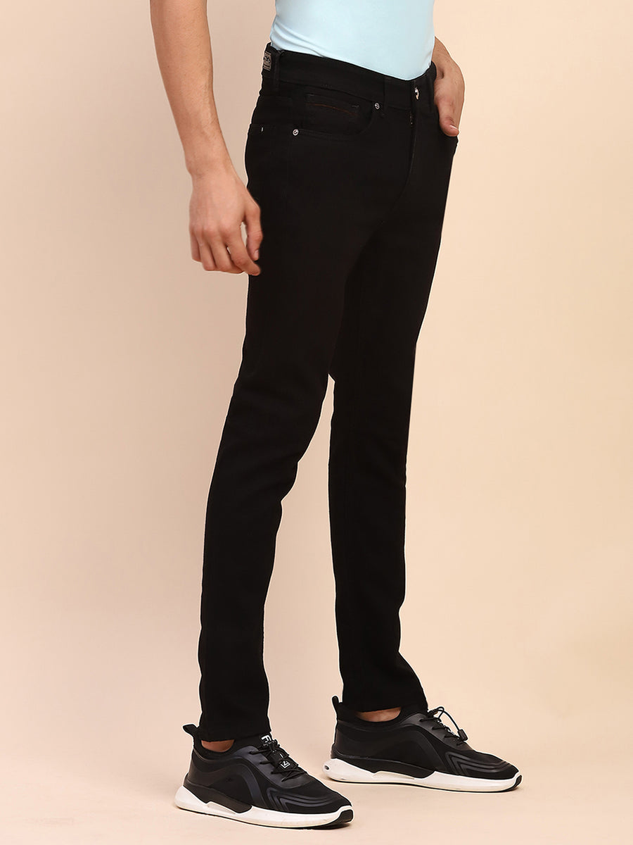 Camla Barcelona Skinny Fit Solid Black Cotton Straight Denim