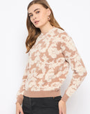 Madame Printed Crew Neck Beige Sweater