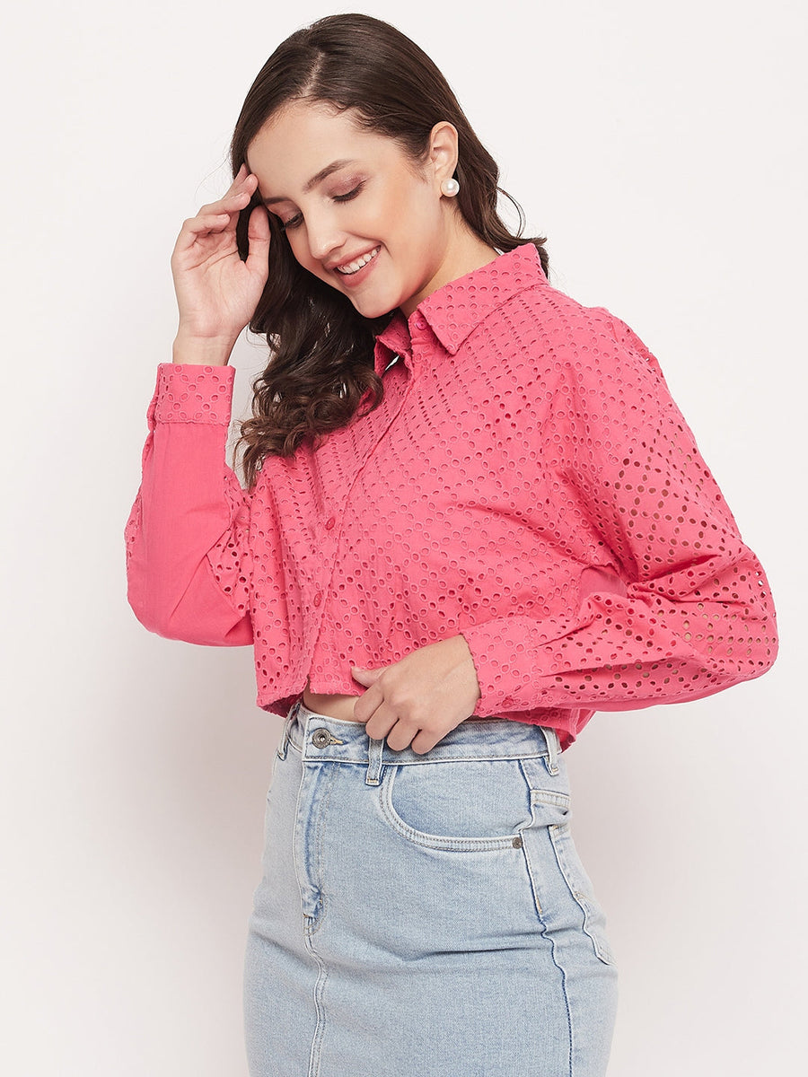 Madame Pink Schiffli Crop Shirt