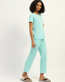 mSECRET Printed Aqua Cotton Blend Nightsuit Set