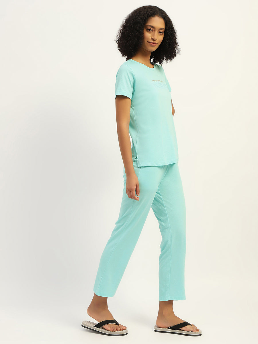 mSECRET Printed Aqua Cotton Blend Nightsuit Set