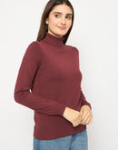 Madame Turtle Neck  Ribbed Cuff Wine Red Sweater