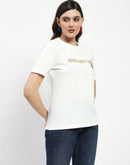 Madame Bridgerton Embossed Graphics White Cotton T-Shirt