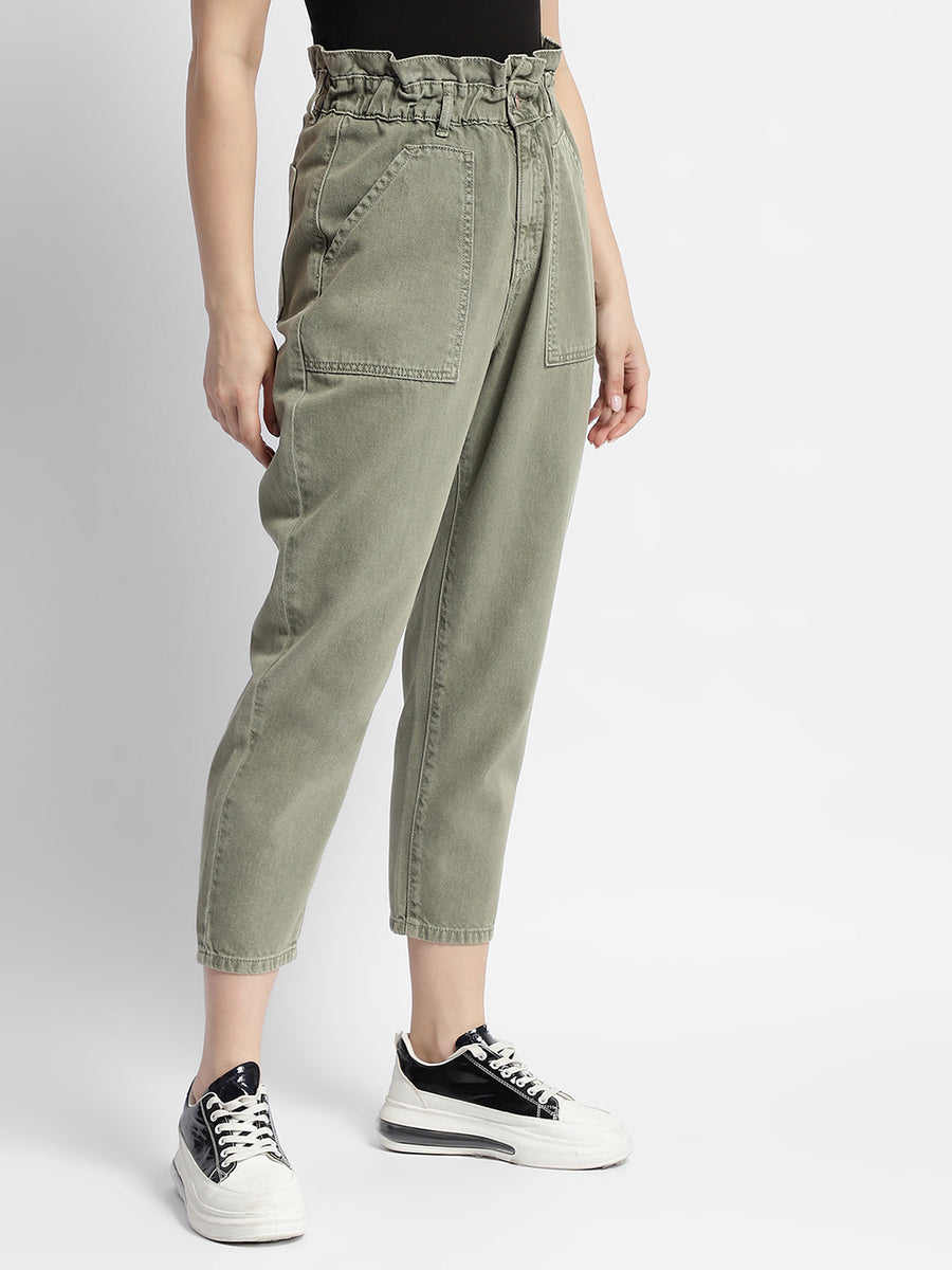 Madame Mid Rise Tapered Fit Olive Green Cargo