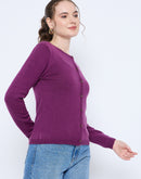 Madame Crew Neck Button Down Dark Purple Cardigan