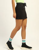 Madame Belted Black Denim Mini Skirt