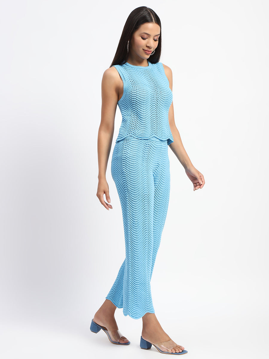 Madame Cotton Crochet Blue Two-Piece Set