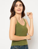 Madame Sleeveless Solid Olive Sweater