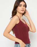 Madame Sleeveless Solid Wine Red Sweater