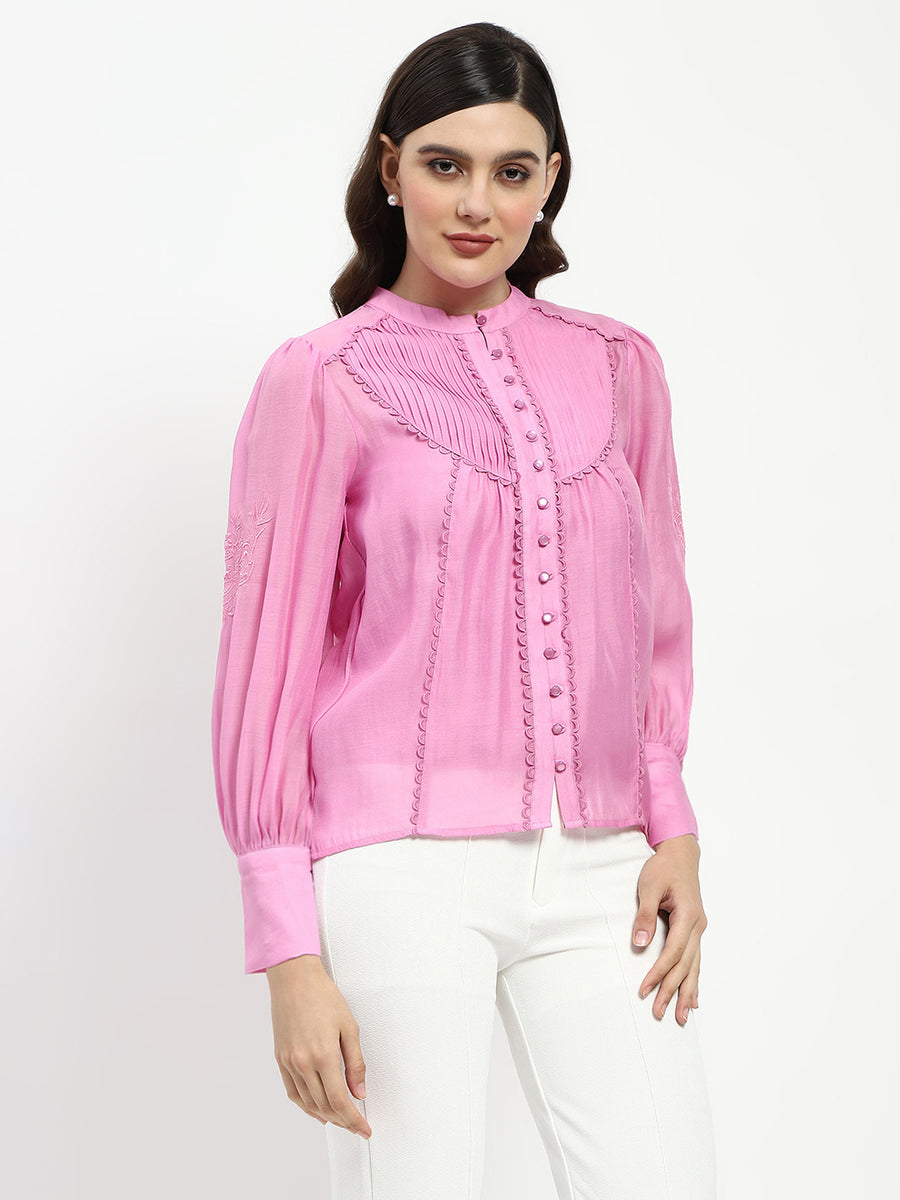 Madame Bridgerton Lacework Pleated Nylon Mauve Shirt