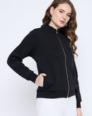 Madame Solid Black Elasticized Waist Gold Zipped Sweatshirt