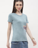 Madame Typography Powder Blue Regular T-Shirt