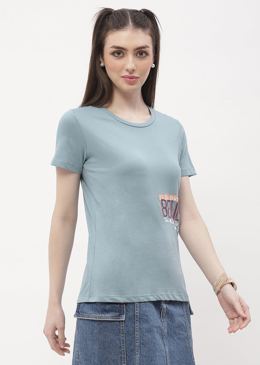 Madame Typography Powder Blue Regular T-Shirt