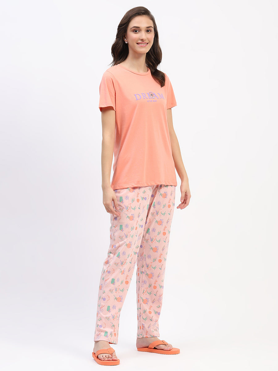 mSECRET Peach "Dream at the Sky" Graphic Pajama Set with Printed Pants