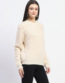 Madame Nylon Blend Full Sleeve Solid Beige Sweater