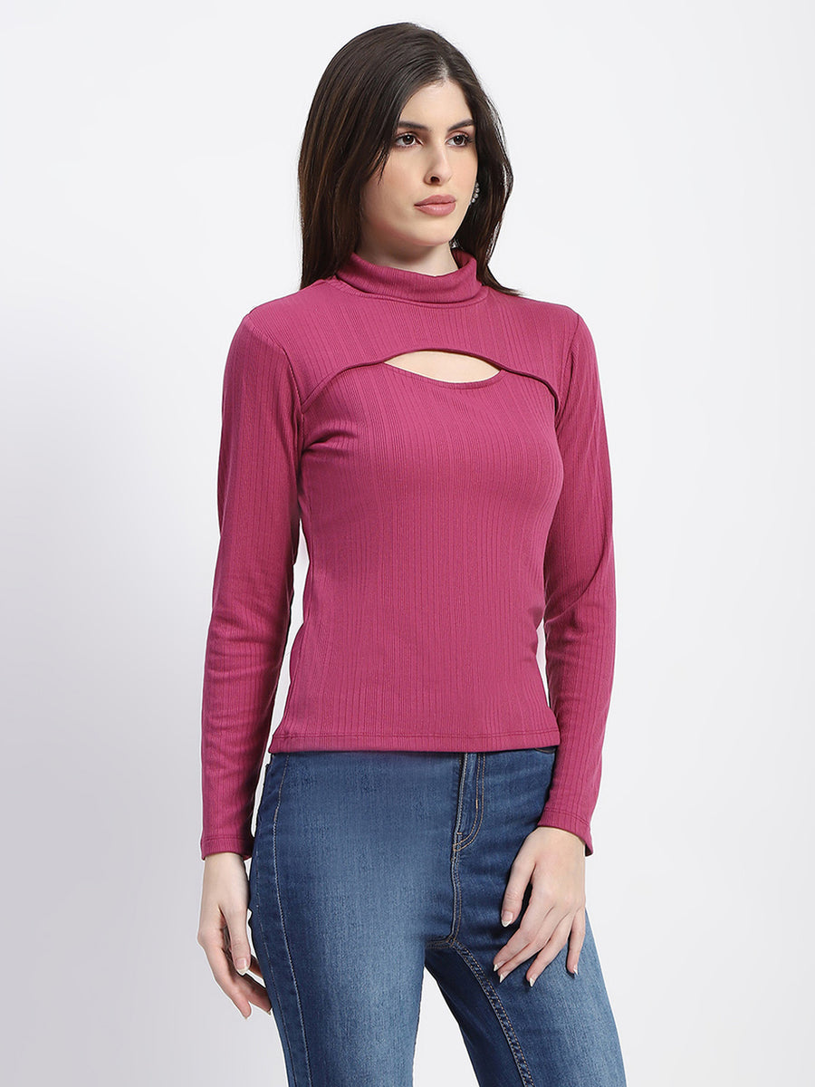 Madame Chest Cutout Plum Ribbed Cotton Top