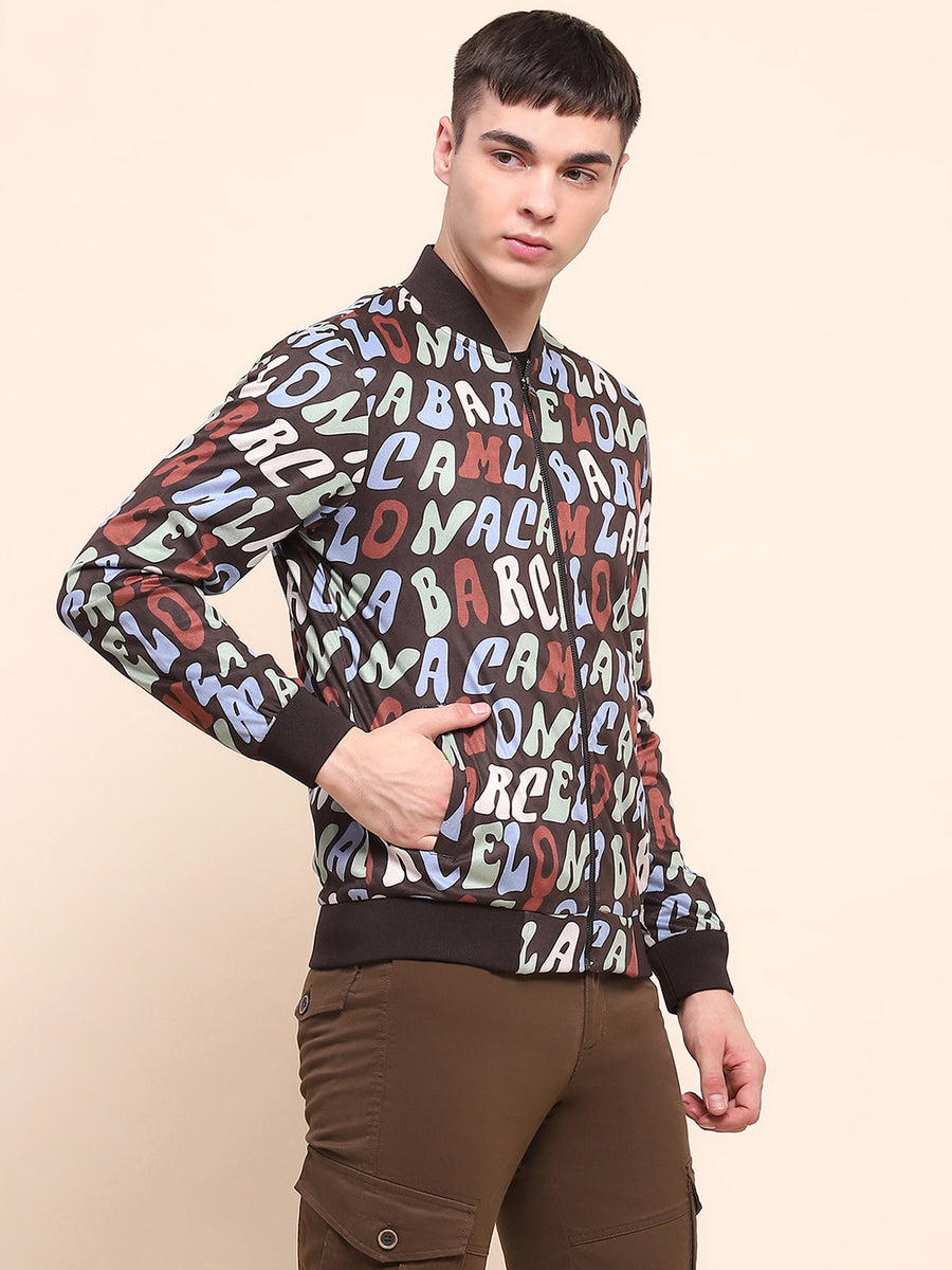 Camla Barcelona Typography Printed Multicolor Varsity Jacket