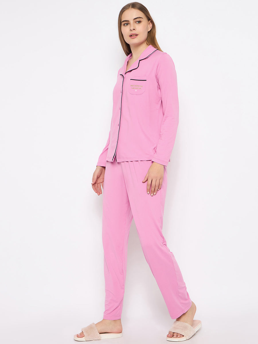 mSECRET Open Front Contrast Bonning Pink Night Suit