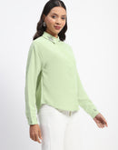 Madame Collar And Sleeve Embellished Green Shirt