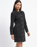 Madame Collared Jacket Style Black Denim Dress